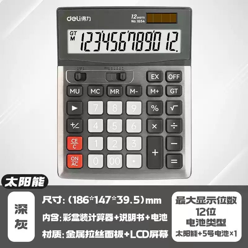 Deli 837Es Calculator 12 Student Finance Accounting Computer With Battery Dual Power Calculator - Image 1
